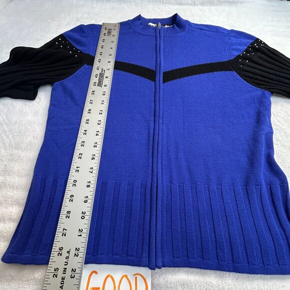 Jamie Sadock Womens Blue Black Ribbed Zip-Up Sweater Large Embellished Detail - Picture 7 of 7